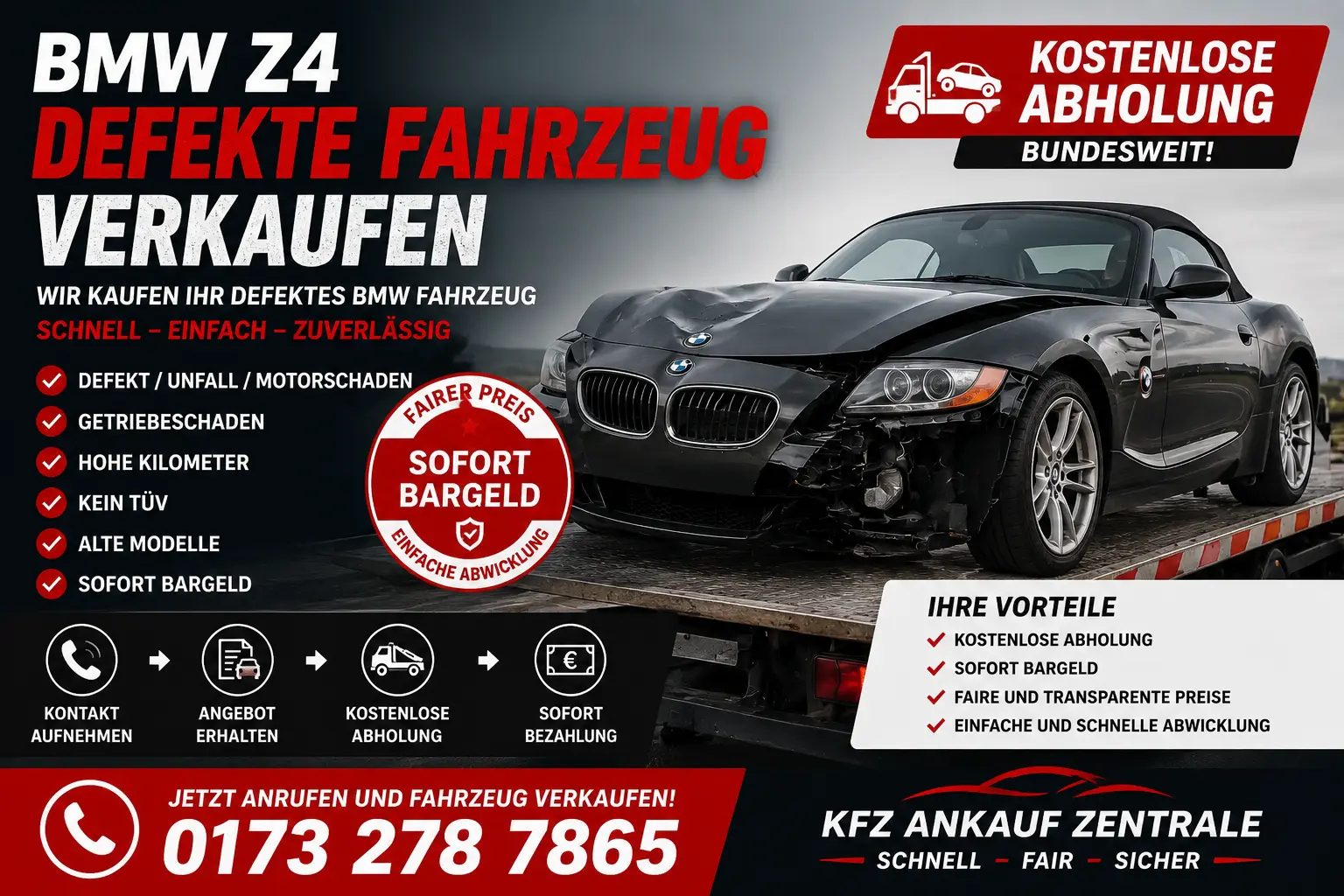 BMW Z4 defektes Fahrzeug verkaufen – Ankauf von beschädigten und nicht fahrbereiten Autos kostenlose Abholung