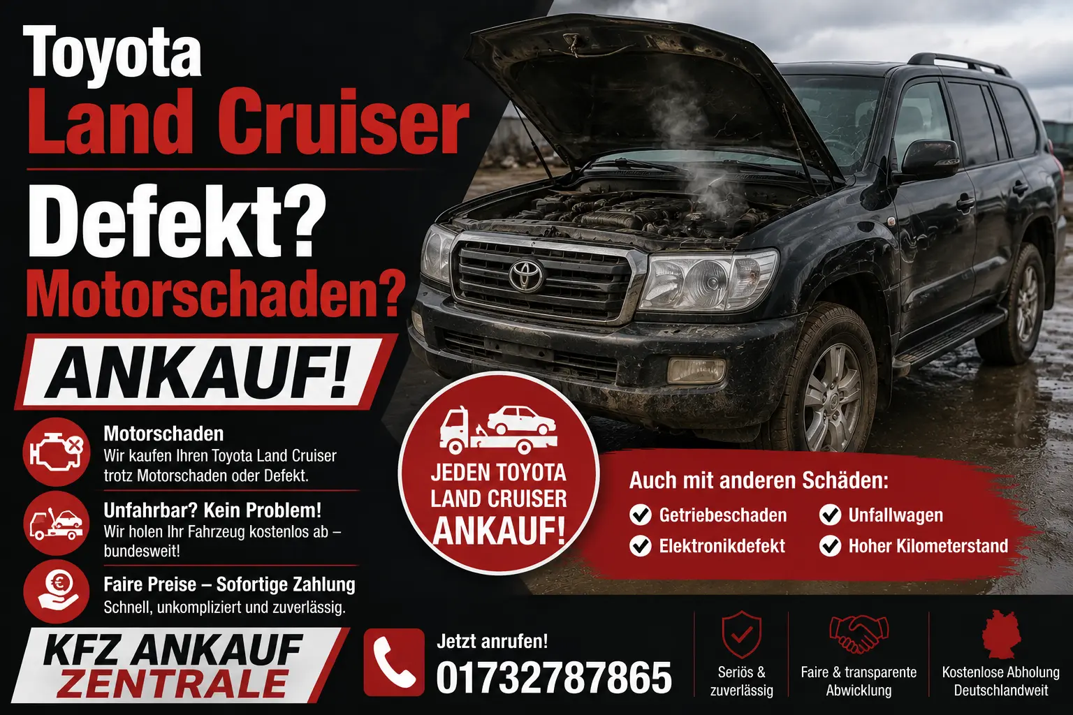 Toyota Land Cruiser mit Motorschaden verkaufen – Ankauf von Fahrzeugen mit Motor- oder Getriebeschaden zum Bestpreis