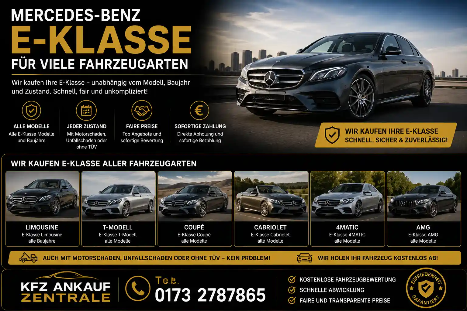 Mercedes-Benz E-Klasse Ankauf für Limousine, T-Modell, Coupé, Cabriolet und All-Terrain zu fairen Preisen