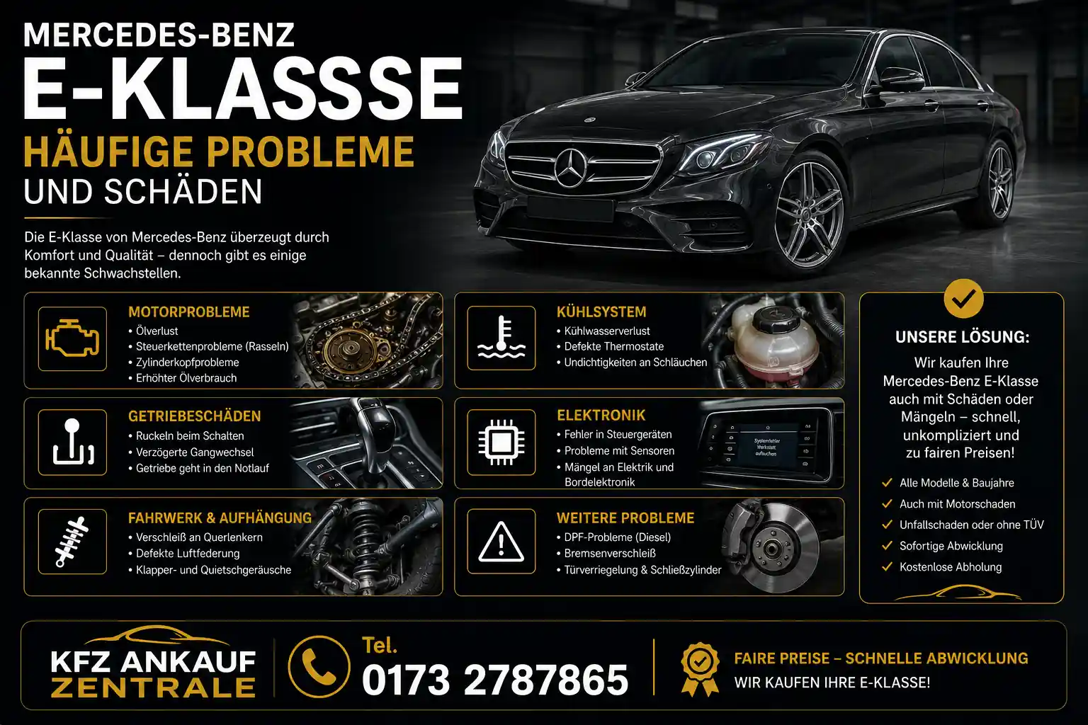 Mercedes-Benz E-Klasse mit häufigen Problemen, Motorschaden oder technischen Mängeln sicher verkaufen