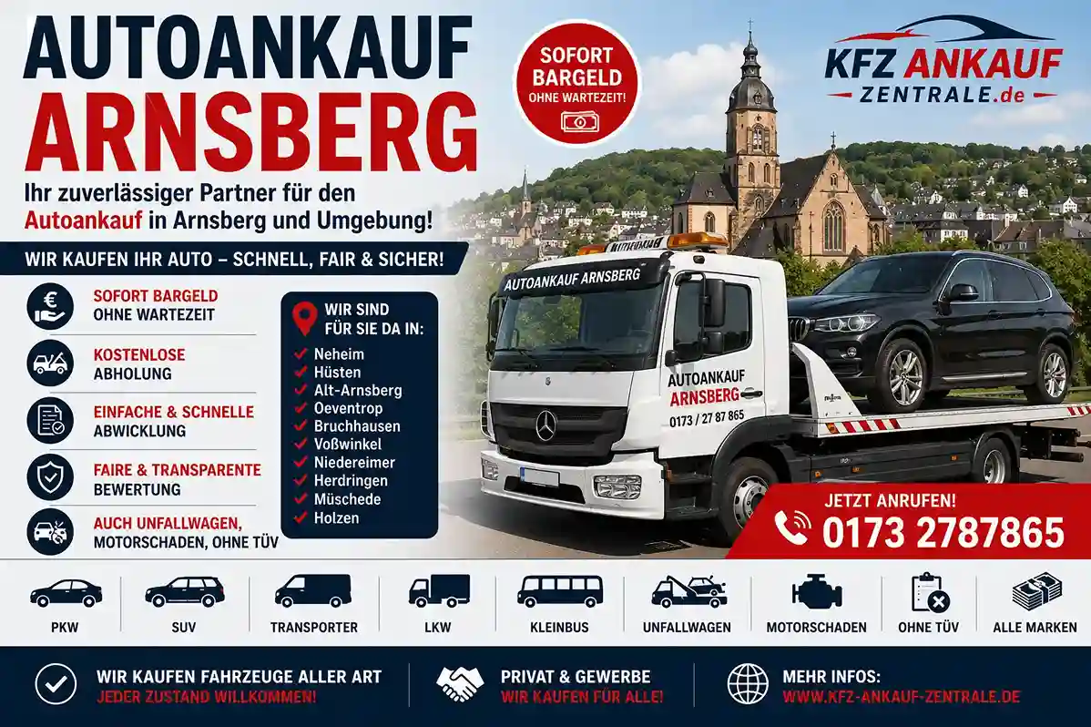 Autoankauf mit Abholung Arnsberg Auto verkaufen kostenlose Abholung Arnsberg - Mercedes-benz, BMW, Audi, Toyota, VW Gebrauchtwagen und Unfallwagen