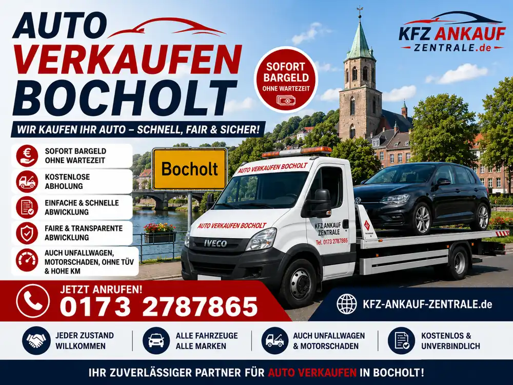 Auto verkaufen Bocholt – Fahrzeugankauf für PKW, Transporter und beschädigte Autos, VW, Mercedes-Benz, Opel, Toyota