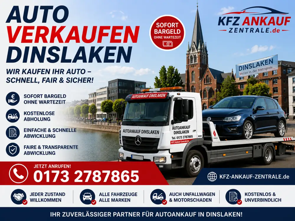 Auto verkaufen Dinslaken – KFZ Ankauf Zentrale bietet faire Preise und kostenlose Fahrzeugabholung VW, Mercedes-Benz, Toyota