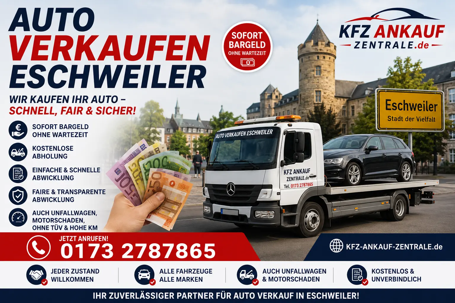 Auto verkaufen Eschweiler – Schnell, sicher & zum Bestpreis Auto verkaufen in Eschweiler – Fahrzeugankauf mit kostenloser Abholung, VW, Mercedes-Benz, BMW, Opel, Toyota