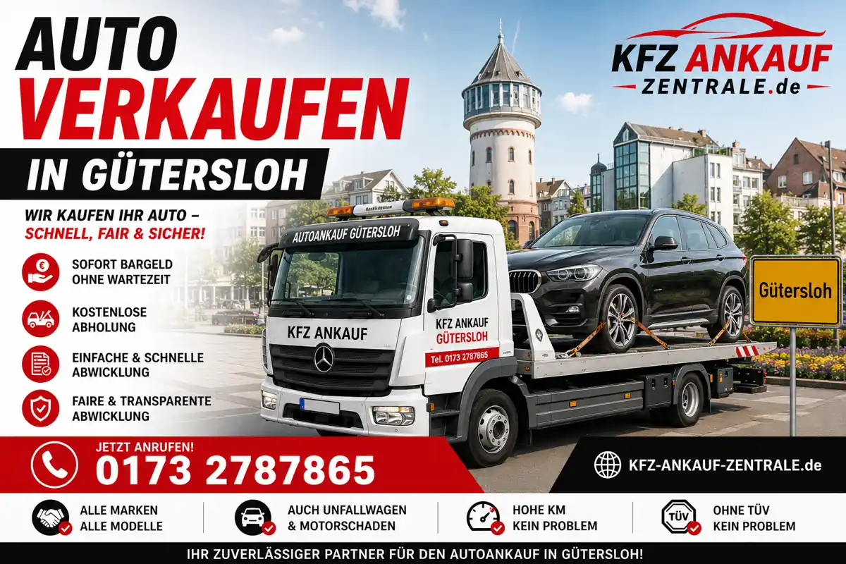 Auto verkaufen in Gütersloh – Gebrauchtwagen schnell und sicher verkaufen Auto verkaufen in Gütersloh – Kostenlose Fahrzeugbewertung, Abholung und Sofortzahlung, Mercedes-Benz, BMW, VW