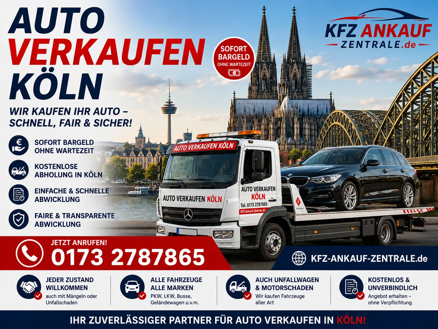 Auto verkaufen Köln – Fahrzeugankauf mit kostenloser Abholung und sofortiger Auszahlung Mercedes-Benz, BMW, VW, Opel, Toyota