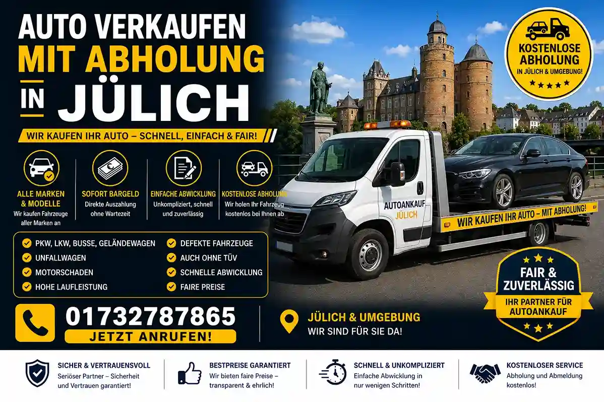 Auto verkaufen kostenlose Abholung Jülich - Mercedes-Benz, Toyota, VW, Skoda, BMW, Opel, Seat Unfallwagen und Gebrauchtwagen