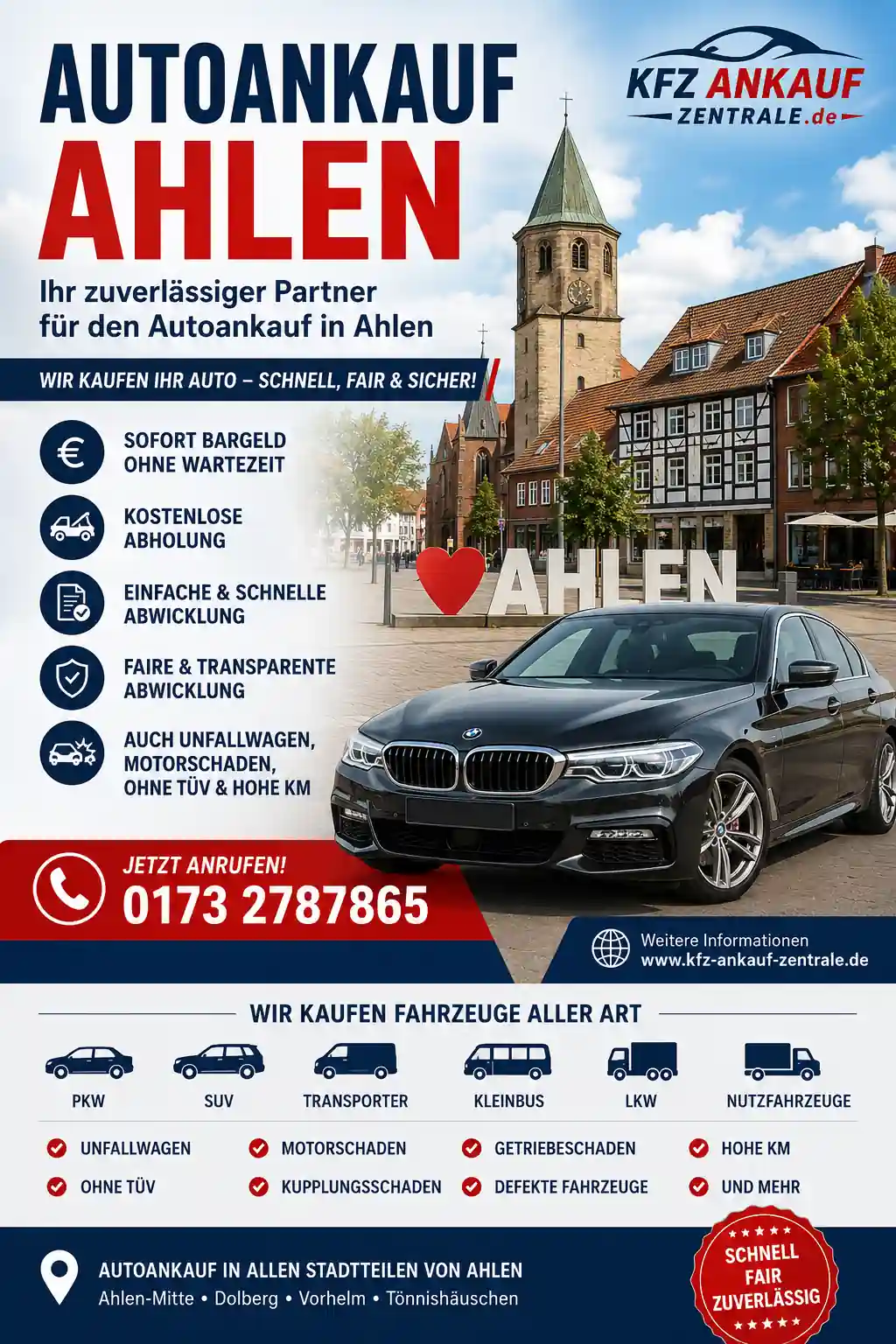 Autoankauf Ahlen – Gebrauchtwagen schnell und sicher verkaufen, BMW, VW, Toyota