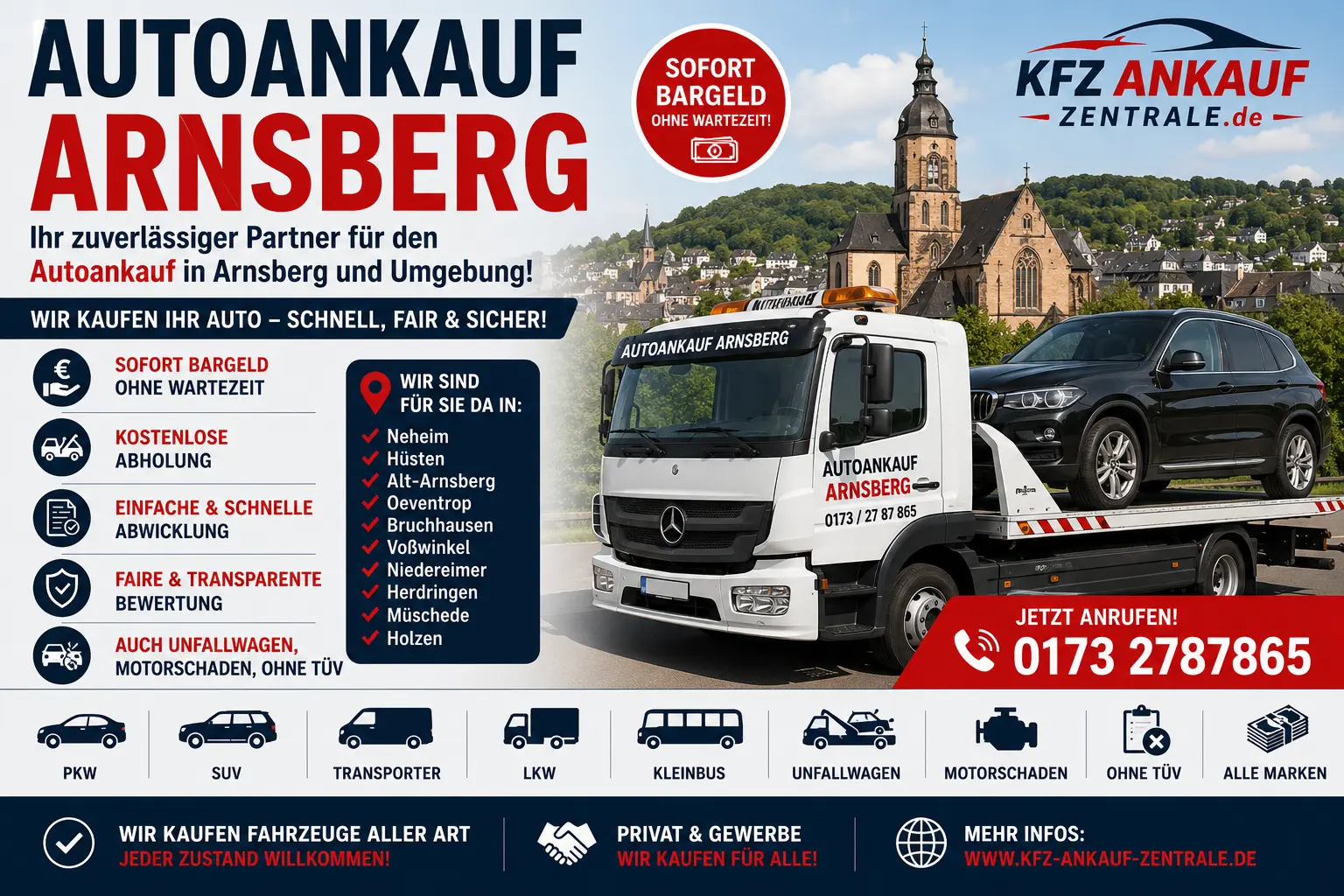 Auto Ankauf Arnsberg – Fahrzeugankauf in Arnsberg für Gebrauchtwagen, Unfallwagen und Autos aller Art, VW, Mercedes-Benz