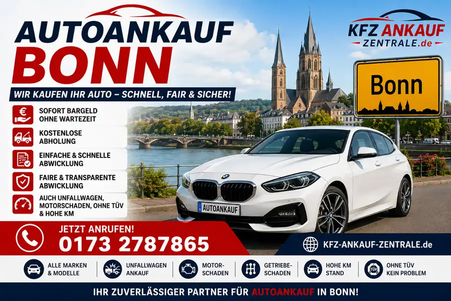 Autoankauf Bonn – Gebrauchtwagen, Unfallwagen und Fahrzeuge ohne TÜV verkaufen, BMW, Opel, VW, Toyota
