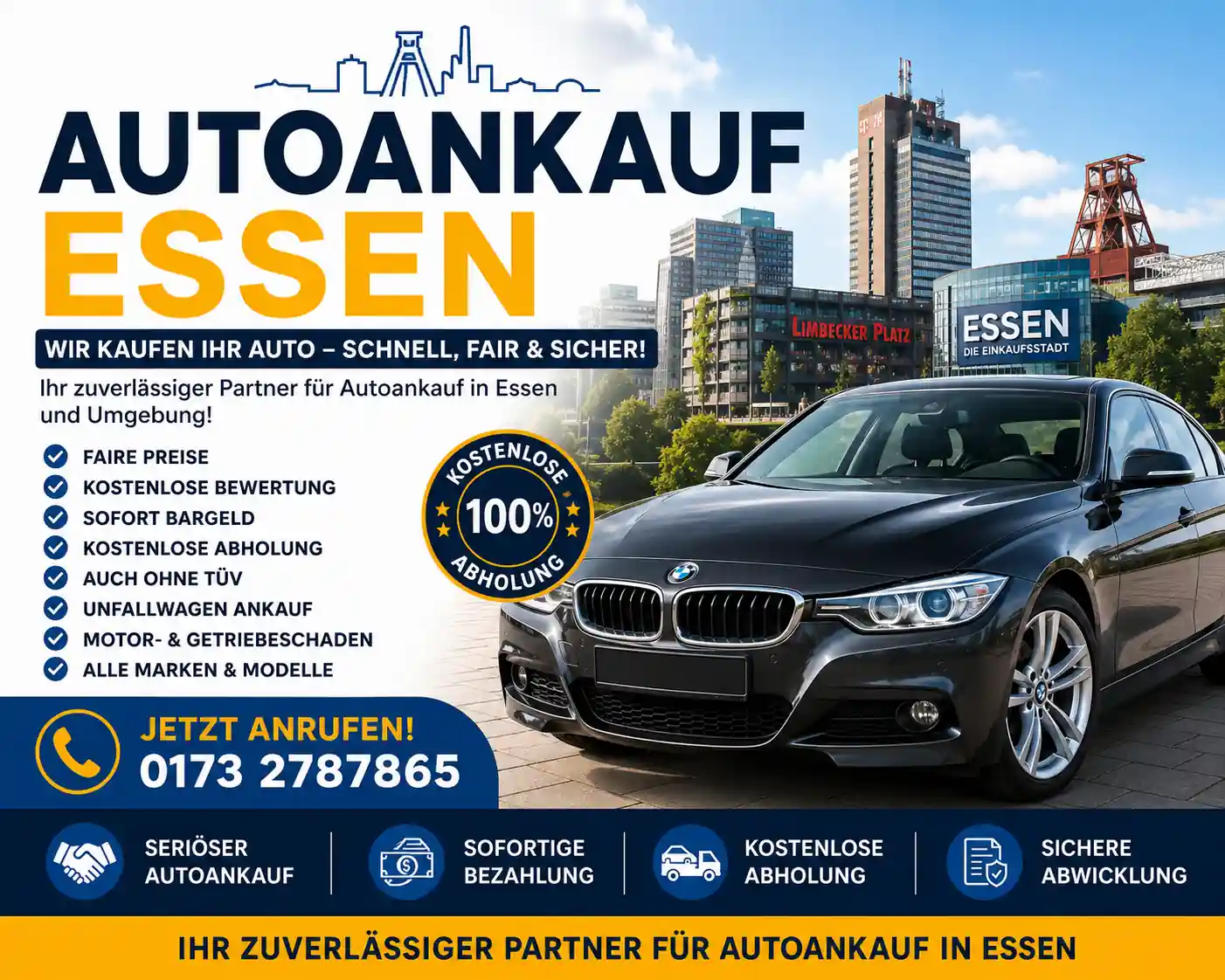 Auto Ankauf Essen – Wir kaufen Gebrauchtwagen, Unfallwagen und Fahrzeuge mit Motorschaden in Essen, BMW, VW