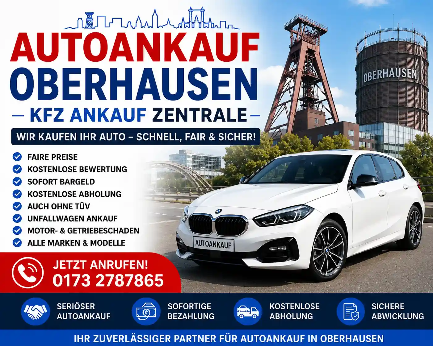 Autoankauf in Oberhausen – Mitarbeiter begutachtet einen BMW Gebrauchtwagen beim Fahrzeugankauf 