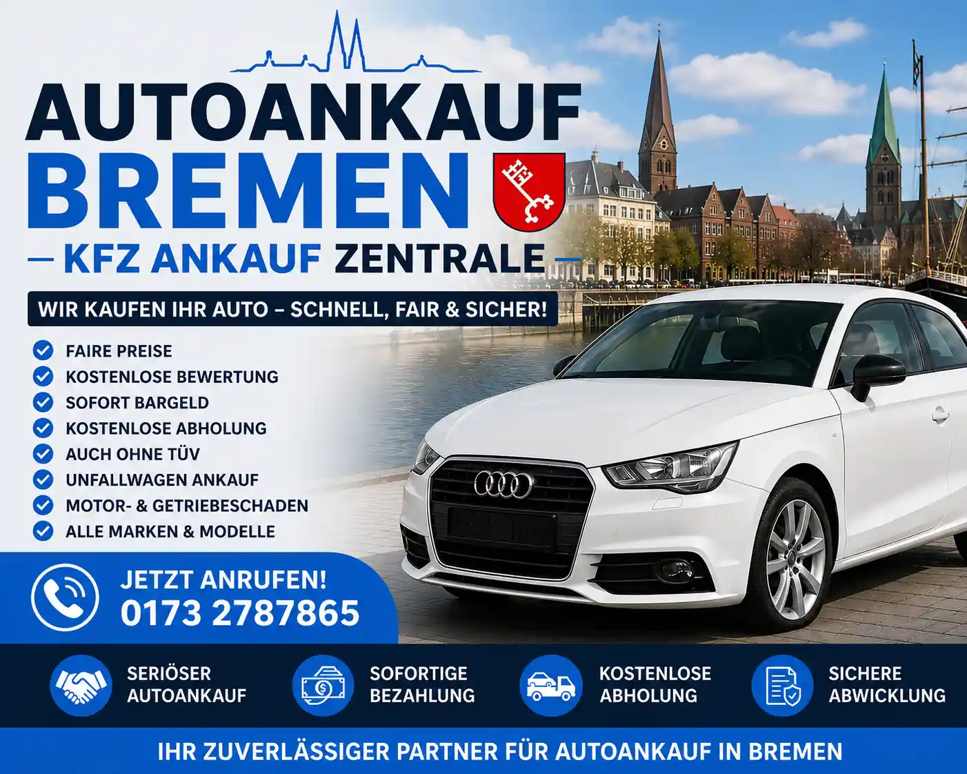 Autoankauf Bremen - Gebrauchtwagen und Unfallwagen schnell verkaufen, Audi, BMW, Toyota, VW