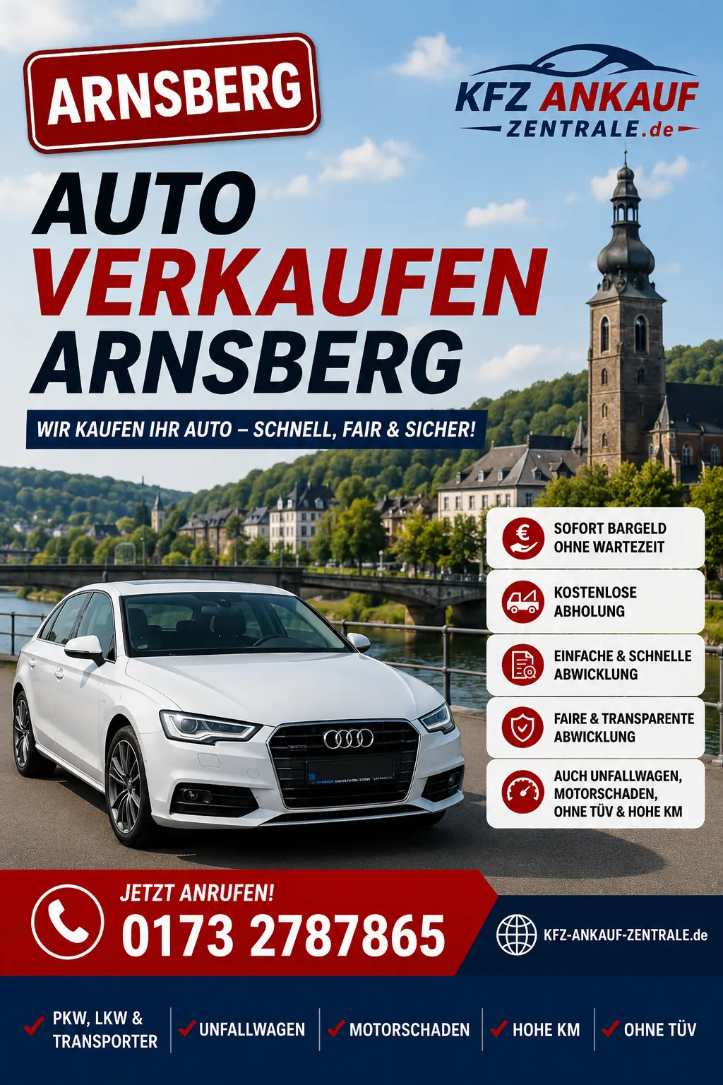 Auto verkaufen Arnsberg – Fahrzeugankauf für Gebrauchtwagen, Transporter und beschädigte Autos, Audi, Opel, BMW, Toyota, VW