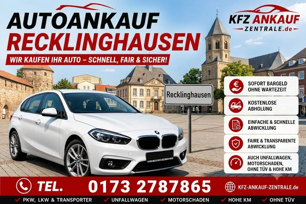 Autoankauf in Recklinghausen mit kostenloser Abholung und Sofortzahlung, BMW, toyota, audi, vw, opel